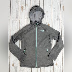 North Face Girls Grey Hooded Fleece Lined Jacket Size L 14 16
